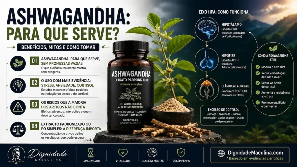 Ashwagandha planta adaptogénica, mecanismo eixo HPA e stress