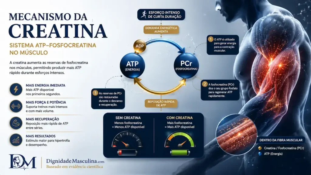 Mecanismo da creatina, sistema ATP fosfocreatina no músculo.