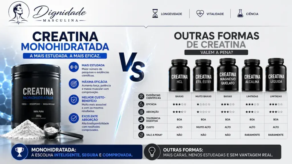 Creatina monohidratada vs outras formas, comparação de suplementos