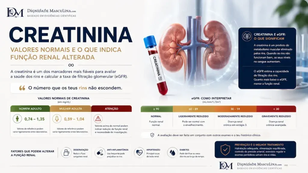 Creatinina e eGFR, valores normais de função renal.