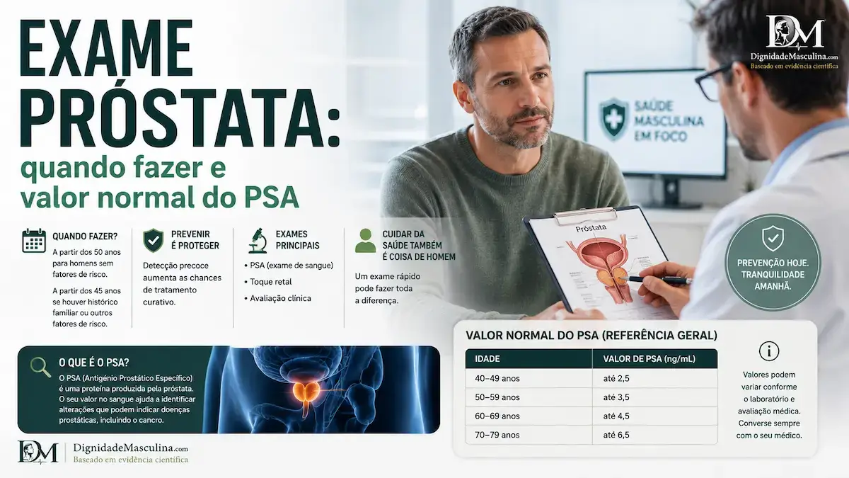 Exame de próstata: consulta médica sobre PSA e saúde masculina.