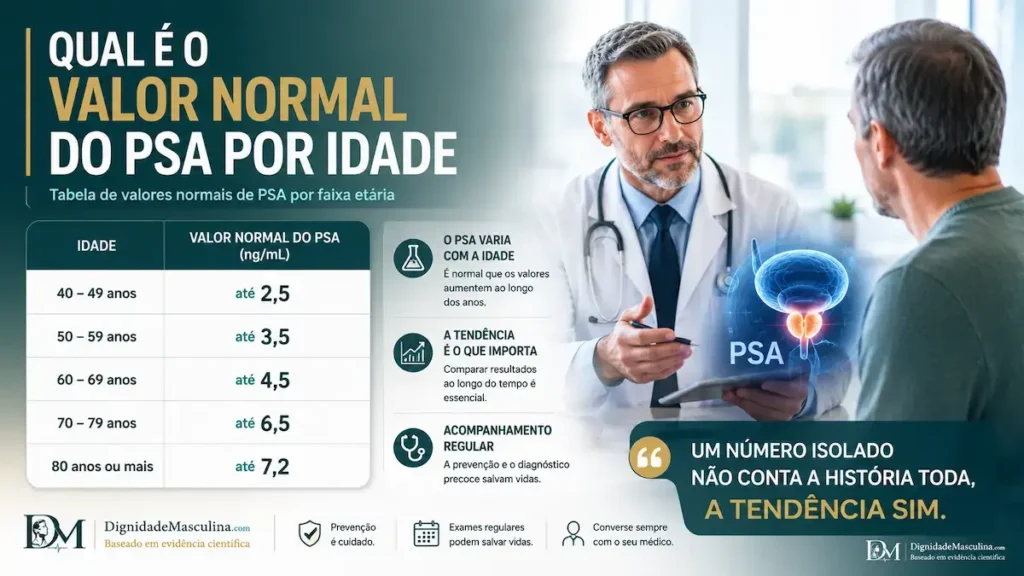 Tabela de valores normais de PSA por faixa etária.