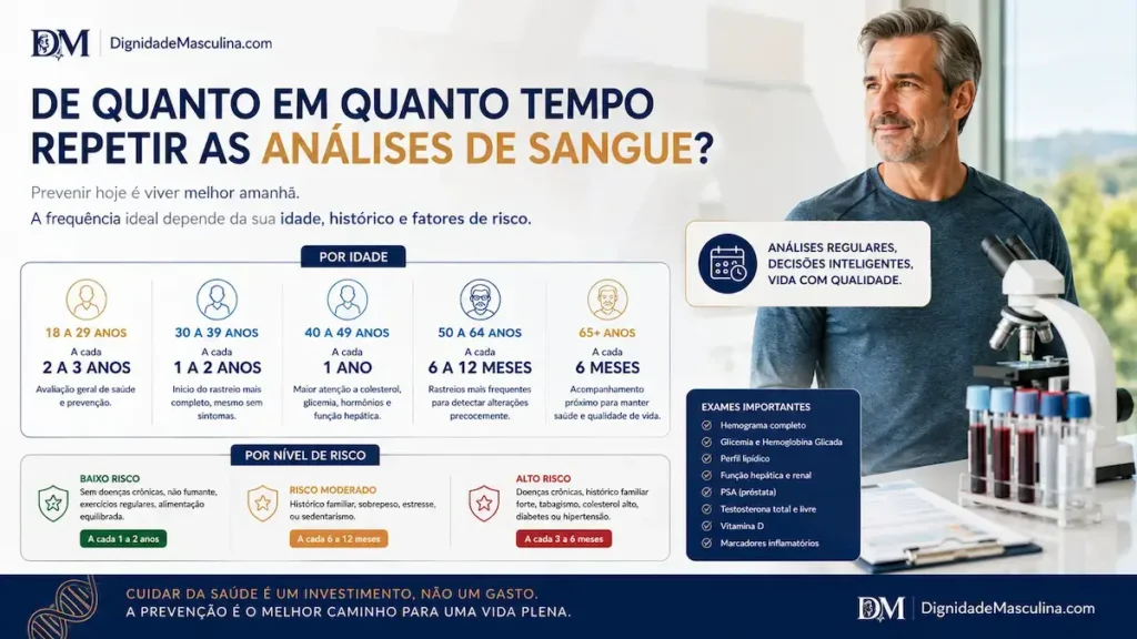 Com que frequência repetir análises de sangue por idade e risco.