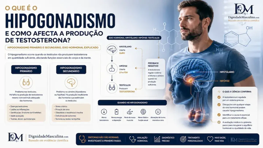 Hipogonadismo primário e secundário, eixo hormonal explicado.
'A diferença entre "a fábrica" e "quem dá a ordem"