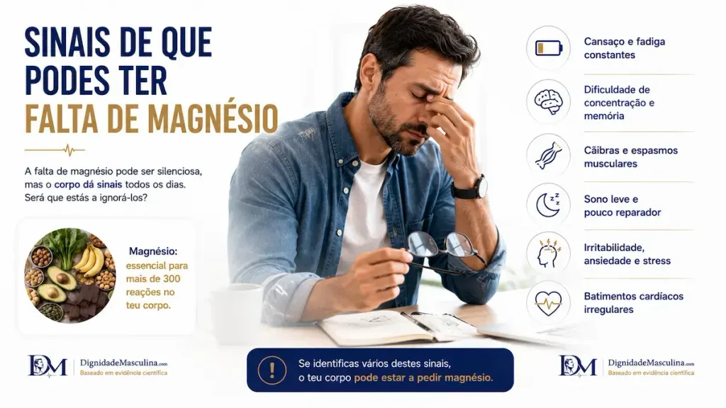 Homem com sinais de cansaço, possível défice de magnésio