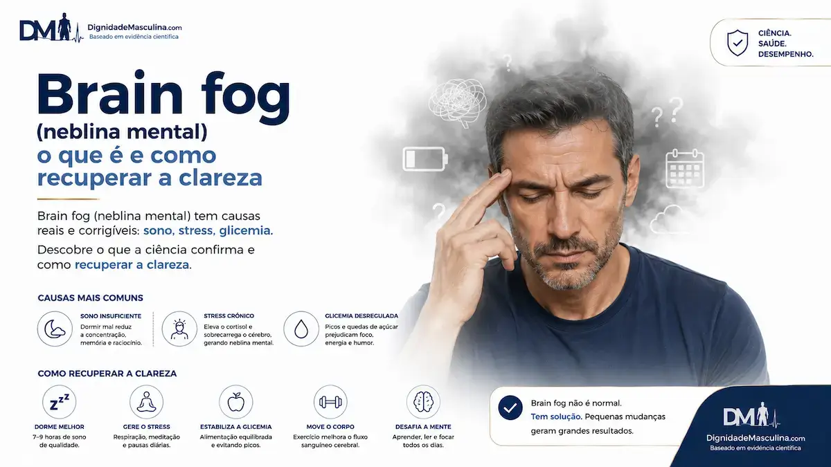 Homem com expressão de cansaço mental representando o brain fog