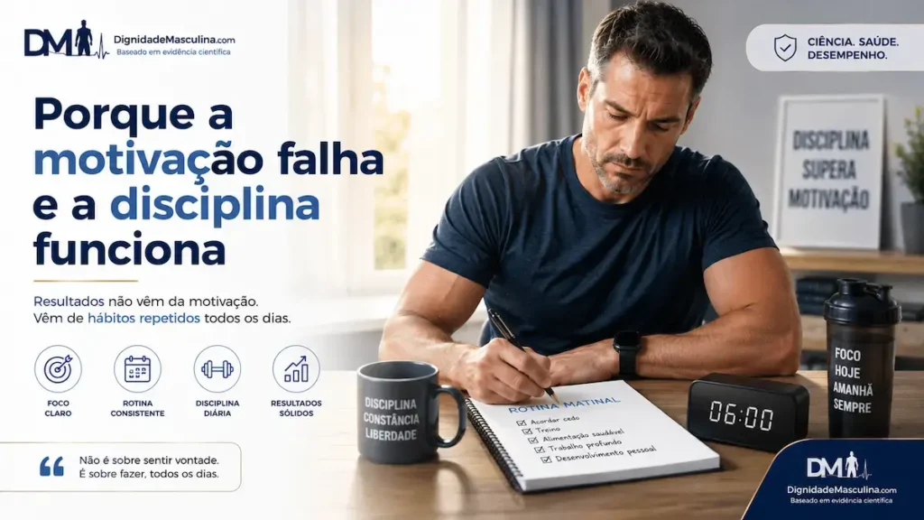 Homem a seguir uma rotina consistente pela manhã, ilustrando disciplina sobre motivação