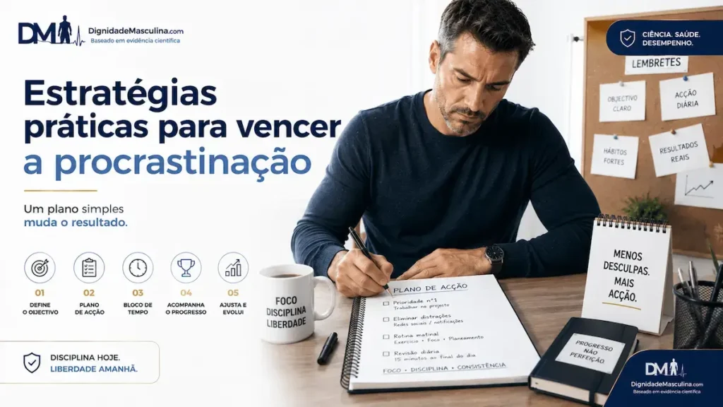 Homem a planear um plano de ação concreto para vencer a procrastinação
