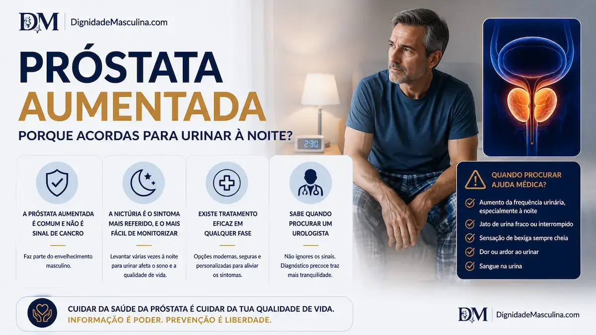 Próstata aumentada, homem a acordar de noite para urinar.