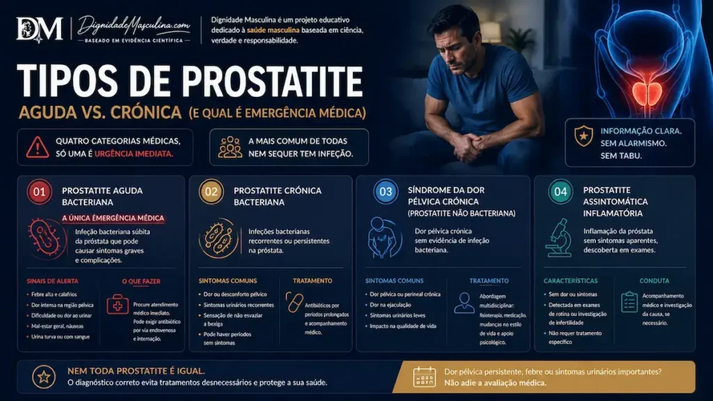 Tipos de prostatite, aguda e crónica, diferenças.