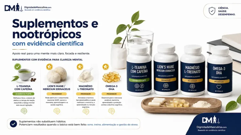 Suplementos e nootrópicos com evidência científica para clareza mental