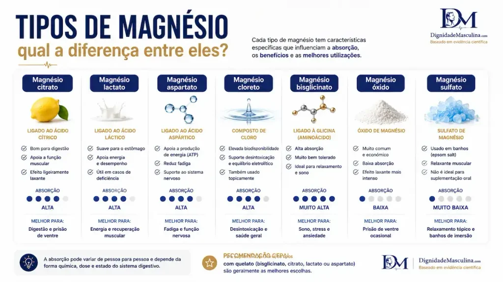 Comparação entre tipos de magnésio e absorção no organismo